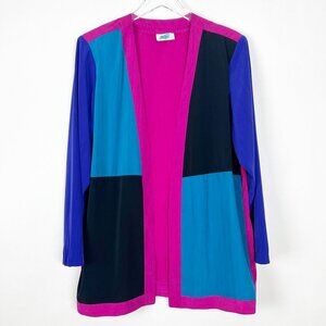 VTG 80's SG Sport Longline Blazer Women's Size M Colorblock Open Front Jacket